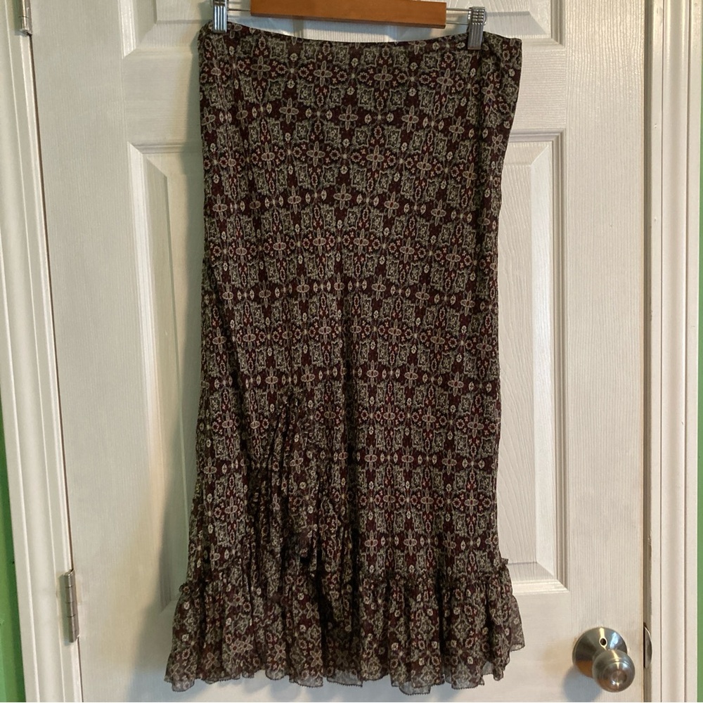 City DKNY 100% silk red and black floral mermaid maxi skirt size 10
